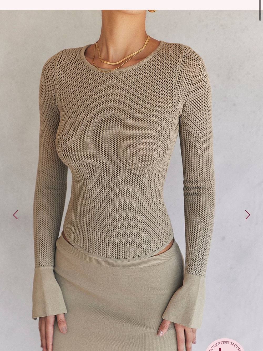 House of CB Beige Knit Long-Sleeve Top
